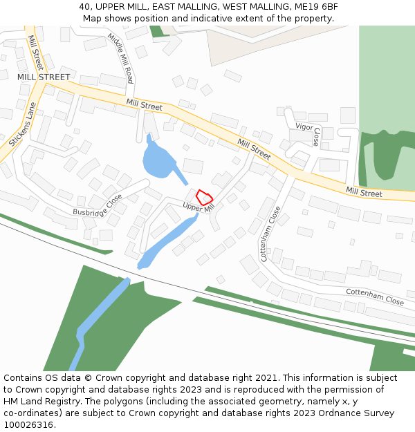 40, UPPER MILL, EAST MALLING, WEST MALLING, ME19 6BF: Location map and indicative extent of plot