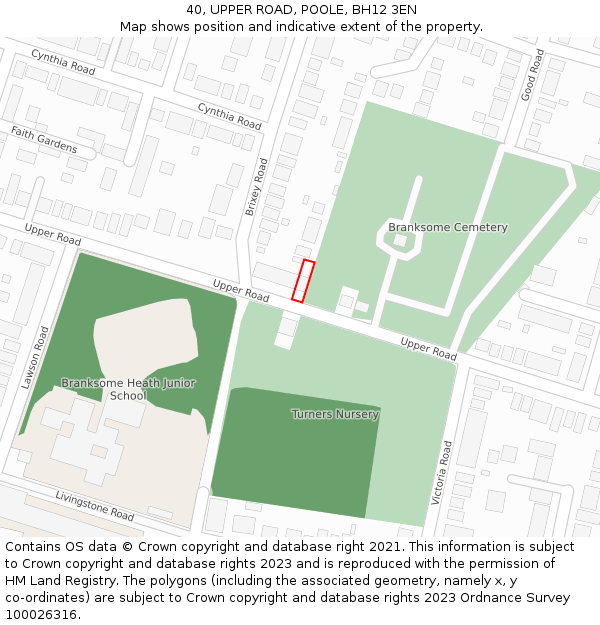 40, UPPER ROAD, POOLE, BH12 3EN: Location map and indicative extent of plot