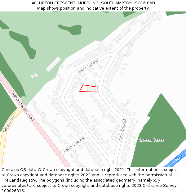 40, UPTON CRESCENT, NURSLING, SOUTHAMPTON, SO16 8AB: Location map and indicative extent of plot