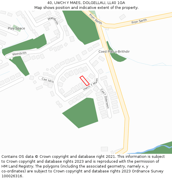 40, UWCH Y MAES, DOLGELLAU, LL40 1GA: Location map and indicative extent of plot