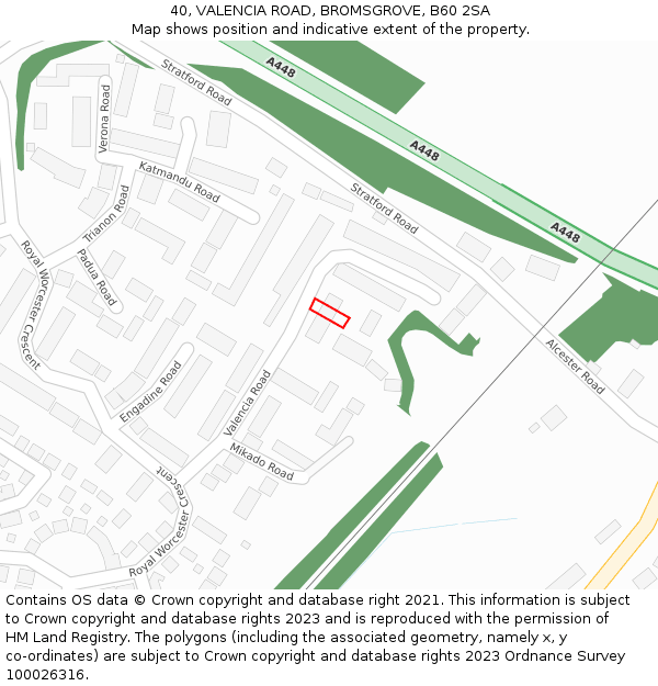 40, VALENCIA ROAD, BROMSGROVE, B60 2SA: Location map and indicative extent of plot