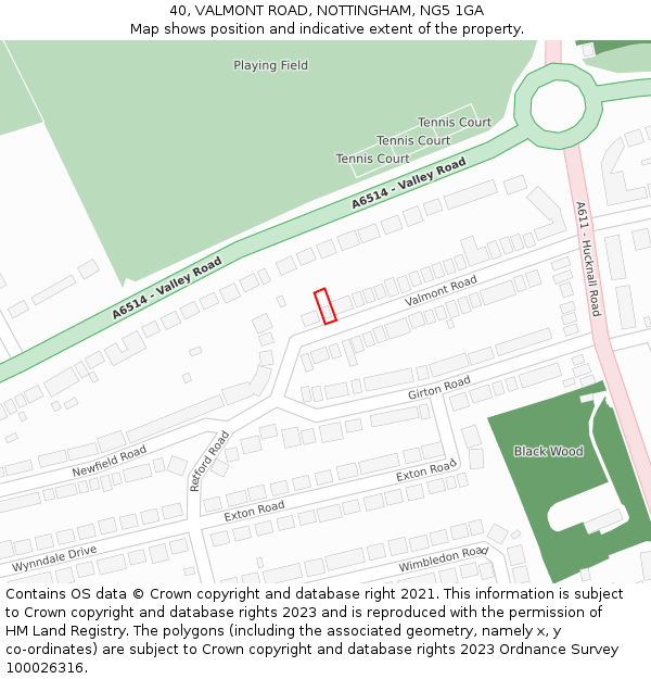 40, VALMONT ROAD, NOTTINGHAM, NG5 1GA: Location map and indicative extent of plot