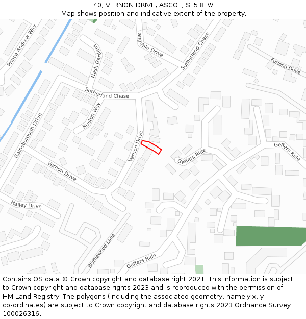 40, VERNON DRIVE, ASCOT, SL5 8TW: Location map and indicative extent of plot