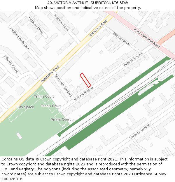 40, VICTORIA AVENUE, SURBITON, KT6 5DW: Location map and indicative extent of plot