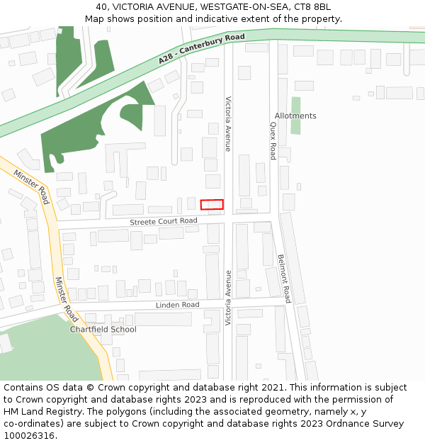 40, VICTORIA AVENUE, WESTGATE-ON-SEA, CT8 8BL: Location map and indicative extent of plot