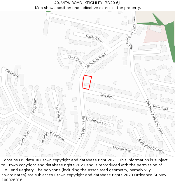 40, VIEW ROAD, KEIGHLEY, BD20 6JL: Location map and indicative extent of plot