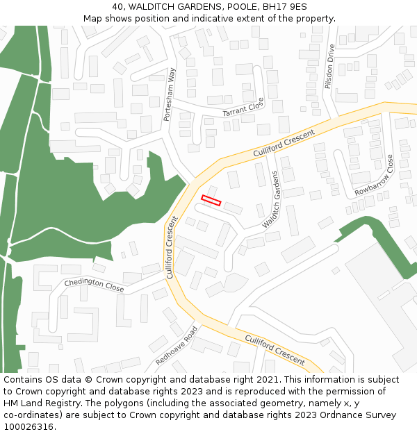 40, WALDITCH GARDENS, POOLE, BH17 9ES: Location map and indicative extent of plot