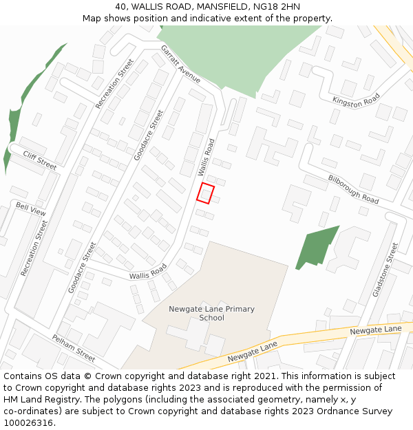 40, WALLIS ROAD, MANSFIELD, NG18 2HN: Location map and indicative extent of plot