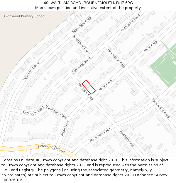 40, WALTHAM ROAD, BOURNEMOUTH, BH7 6PG: Location map and indicative extent of plot