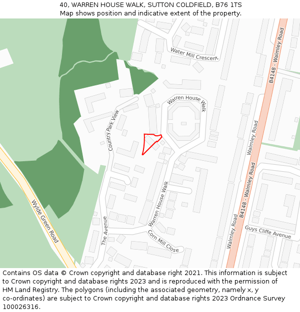 40, WARREN HOUSE WALK, SUTTON COLDFIELD, B76 1TS: Location map and indicative extent of plot