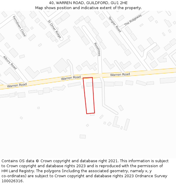 40, WARREN ROAD, GUILDFORD, GU1 2HE: Location map and indicative extent of plot