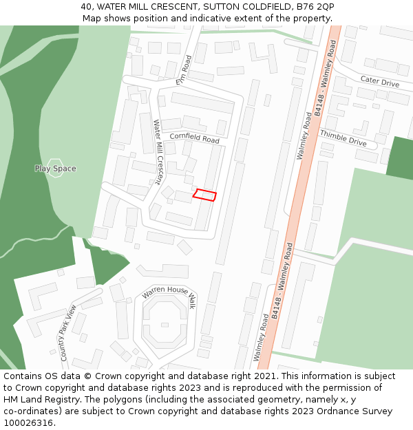 40, WATER MILL CRESCENT, SUTTON COLDFIELD, B76 2QP: Location map and indicative extent of plot