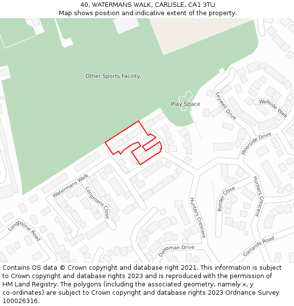 40, WATERMANS WALK, CARLISLE, CA1 3TU: Location map and indicative extent of plot