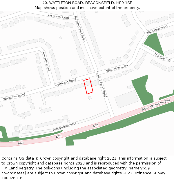 40, WATTLETON ROAD, BEACONSFIELD, HP9 1SE: Location map and indicative extent of plot