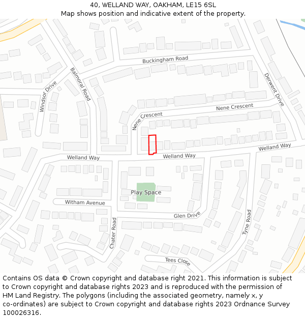 40, WELLAND WAY, OAKHAM, LE15 6SL: Location map and indicative extent of plot