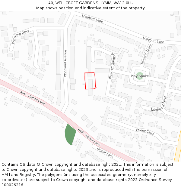 40, WELLCROFT GARDENS, LYMM, WA13 0LU: Location map and indicative extent of plot