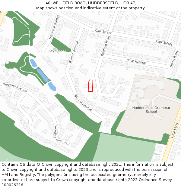 40, WELLFIELD ROAD, HUDDERSFIELD, HD3 4BJ: Location map and indicative extent of plot