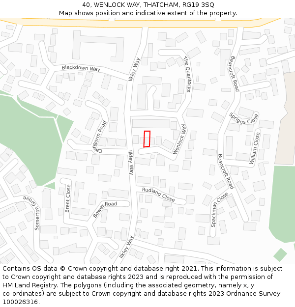 40, WENLOCK WAY, THATCHAM, RG19 3SQ: Location map and indicative extent of plot