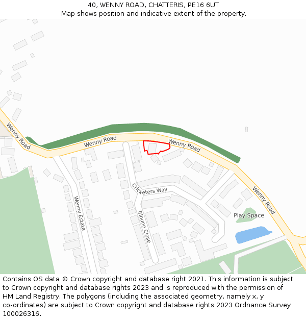 40, WENNY ROAD, CHATTERIS, PE16 6UT: Location map and indicative extent of plot