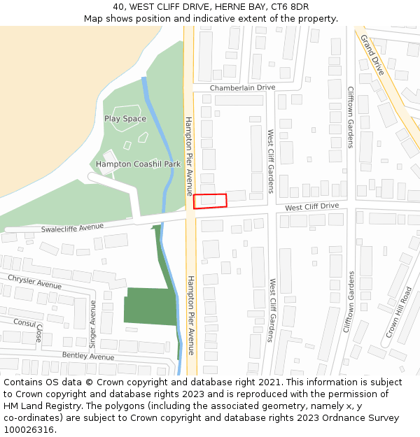 40, WEST CLIFF DRIVE, HERNE BAY, CT6 8DR: Location map and indicative extent of plot