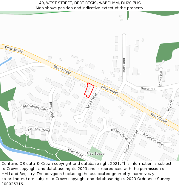 40, WEST STREET, BERE REGIS, WAREHAM, BH20 7HS: Location map and indicative extent of plot