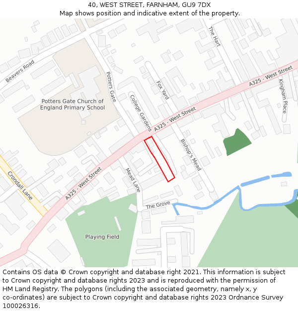 40, WEST STREET, FARNHAM, GU9 7DX: Location map and indicative extent of plot