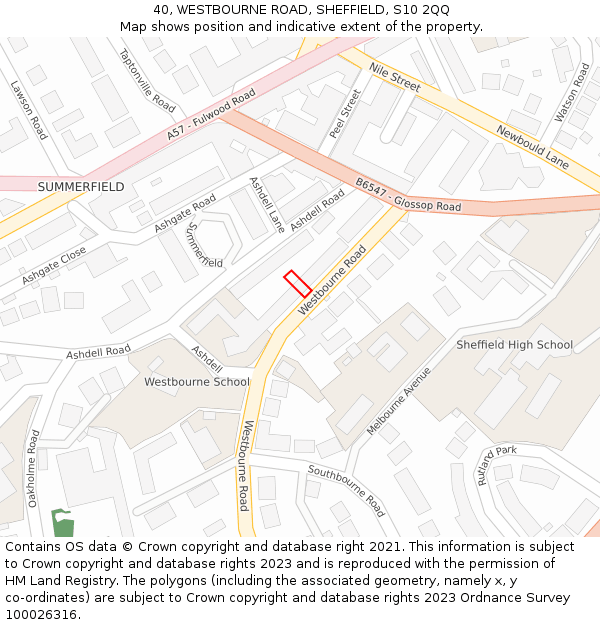 40, WESTBOURNE ROAD, SHEFFIELD, S10 2QQ: Location map and indicative extent of plot