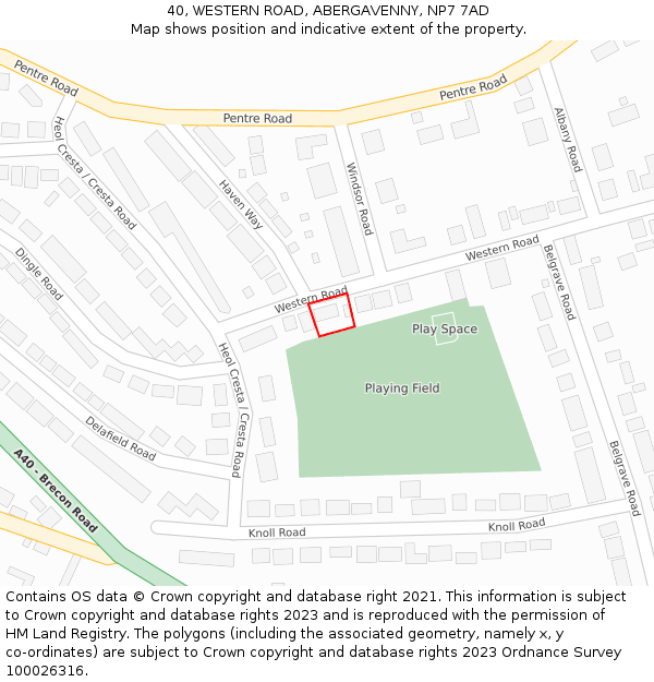 40, WESTERN ROAD, ABERGAVENNY, NP7 7AD: Location map and indicative extent of plot