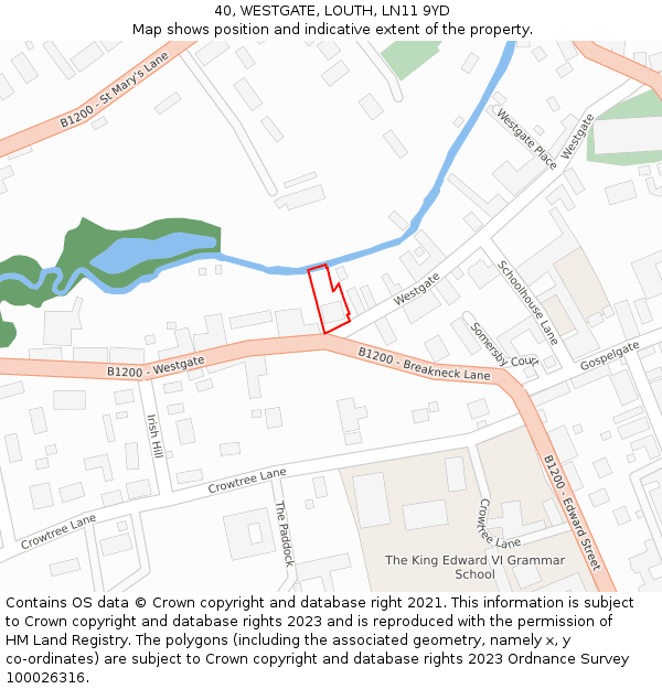 40, WESTGATE, LOUTH, LN11 9YD: Location map and indicative extent of plot