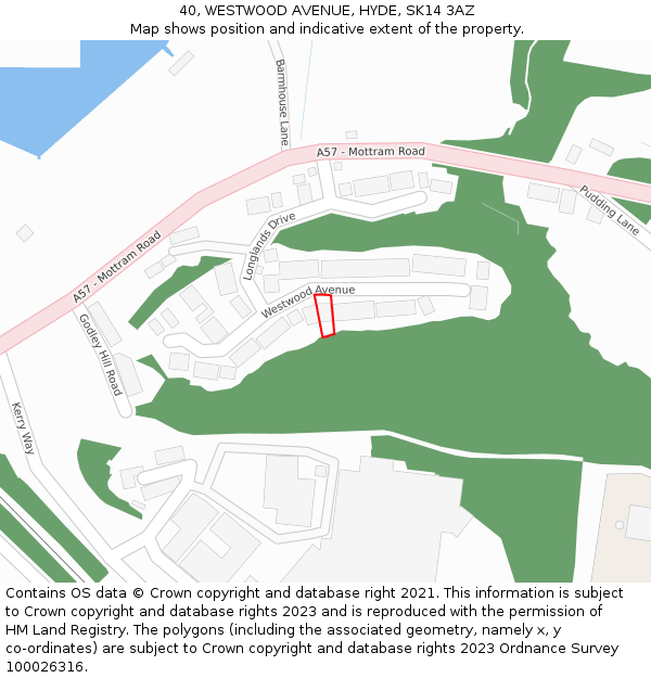 40, WESTWOOD AVENUE, HYDE, SK14 3AZ: Location map and indicative extent of plot