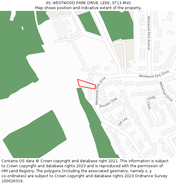 40, WESTWOOD PARK DRIVE, LEEK, ST13 8NG: Location map and indicative extent of plot