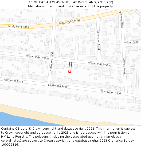 40, WHEATLANDS AVENUE, HAYLING ISLAND, PO11 9SQ: Location map and indicative extent of plot