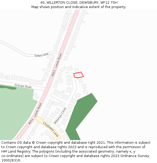 40, WILLERTON CLOSE, DEWSBURY, WF12 7SH: Location map and indicative extent of plot