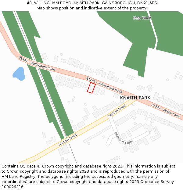 40, WILLINGHAM ROAD, KNAITH PARK, GAINSBOROUGH, DN21 5ES: Location map and indicative extent of plot