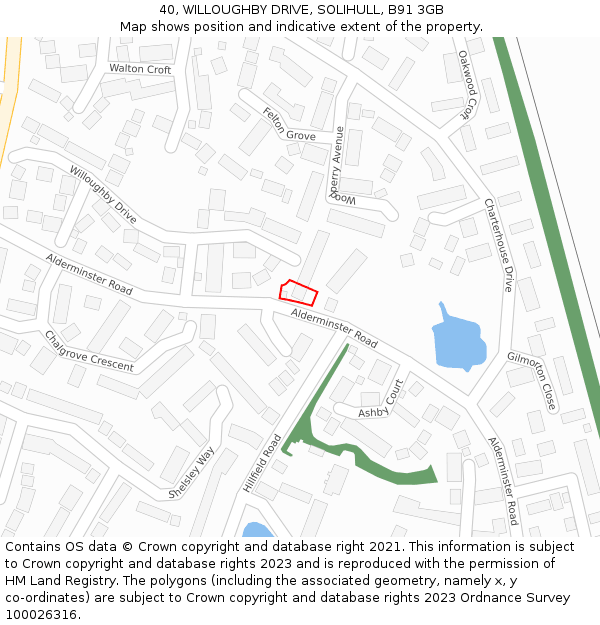 40, WILLOUGHBY DRIVE, SOLIHULL, B91 3GB: Location map and indicative extent of plot