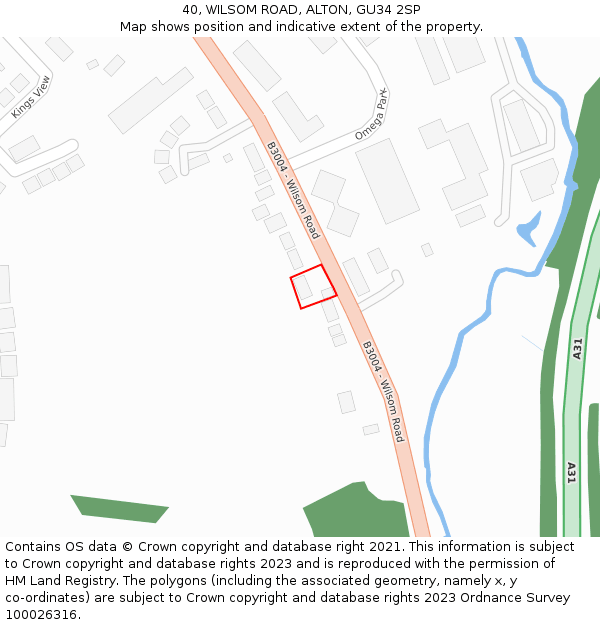 40, WILSOM ROAD, ALTON, GU34 2SP: Location map and indicative extent of plot