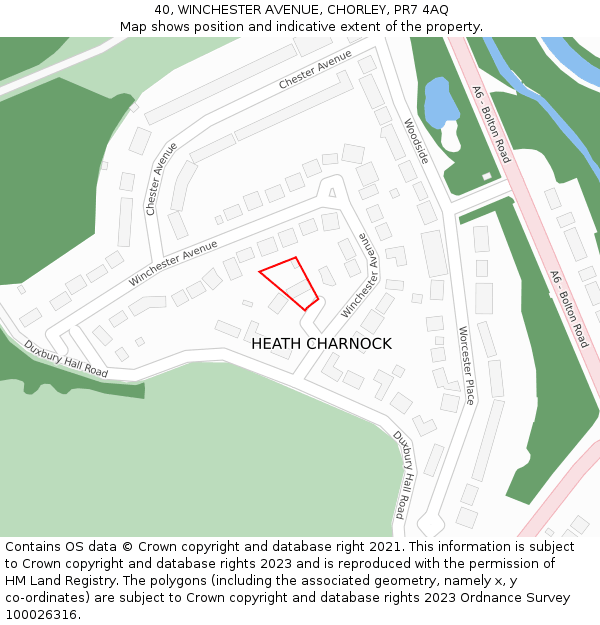 40, WINCHESTER AVENUE, CHORLEY, PR7 4AQ: Location map and indicative extent of plot