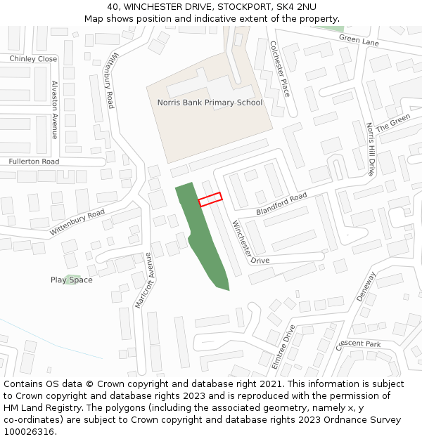40, WINCHESTER DRIVE, STOCKPORT, SK4 2NU: Location map and indicative extent of plot