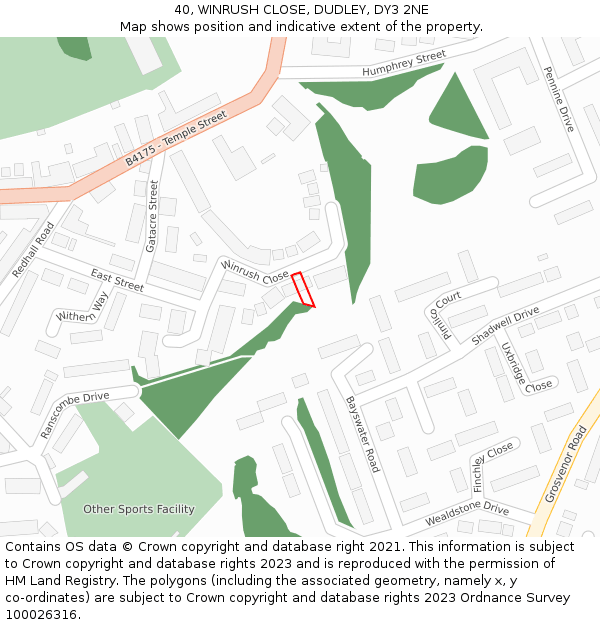 40, WINRUSH CLOSE, DUDLEY, DY3 2NE: Location map and indicative extent of plot