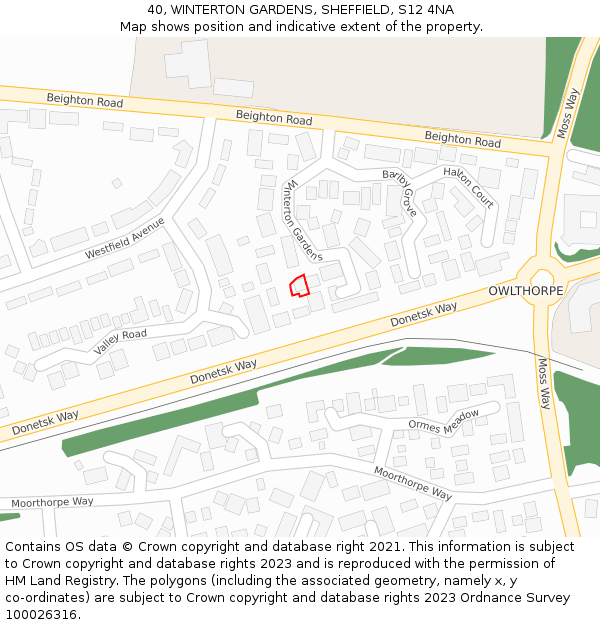 40, WINTERTON GARDENS, SHEFFIELD, S12 4NA: Location map and indicative extent of plot