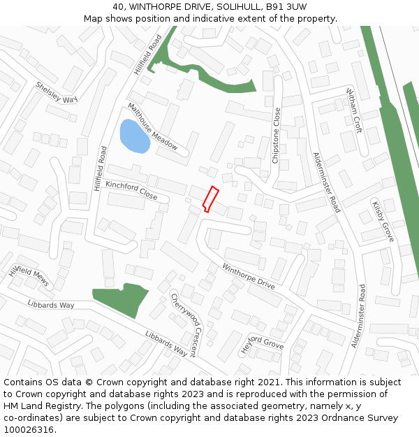 40, WINTHORPE DRIVE, SOLIHULL, B91 3UW: Location map and indicative extent of plot