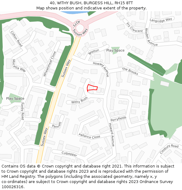 40, WITHY BUSH, BURGESS HILL, RH15 8TT: Location map and indicative extent of plot