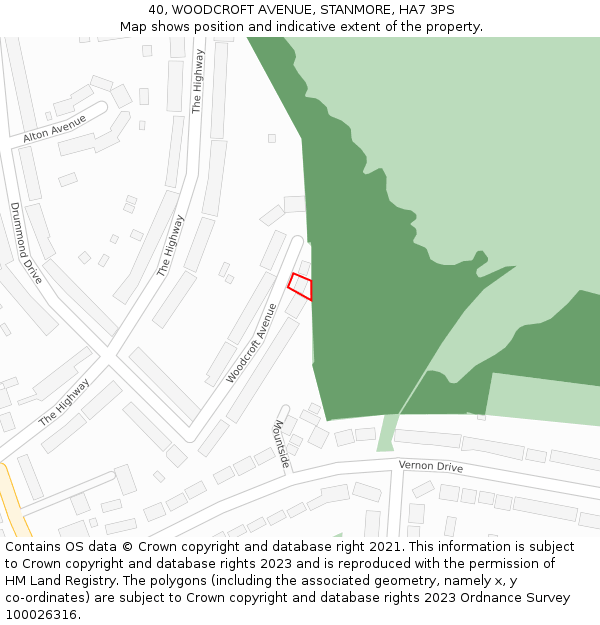 40, WOODCROFT AVENUE, STANMORE, HA7 3PS: Location map and indicative extent of plot