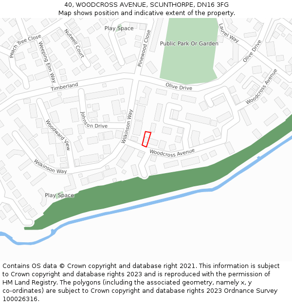 40, WOODCROSS AVENUE, SCUNTHORPE, DN16 3FG: Location map and indicative extent of plot