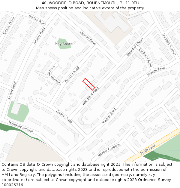 40, WOODFIELD ROAD, BOURNEMOUTH, BH11 9EU: Location map and indicative extent of plot