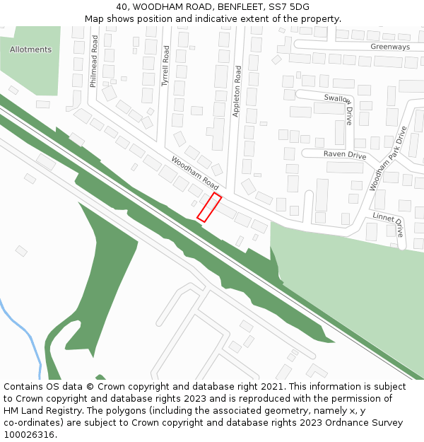 40, WOODHAM ROAD, BENFLEET, SS7 5DG: Location map and indicative extent of plot