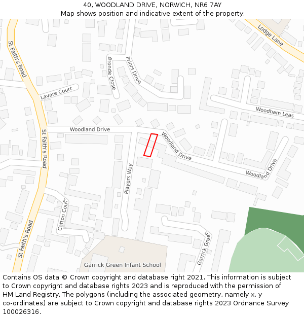40, WOODLAND DRIVE, NORWICH, NR6 7AY: Location map and indicative extent of plot