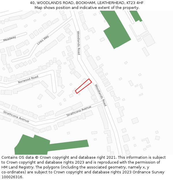 40, WOODLANDS ROAD, BOOKHAM, LEATHERHEAD, KT23 4HF: Location map and indicative extent of plot