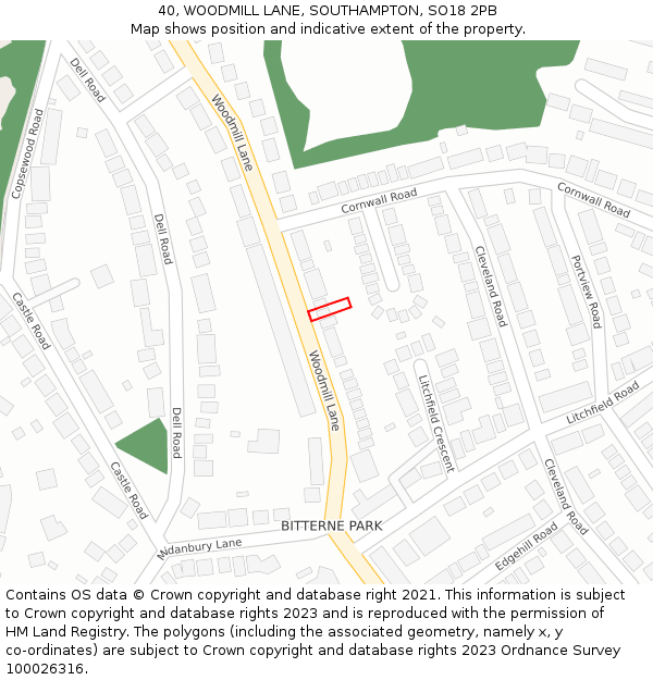 40, WOODMILL LANE, SOUTHAMPTON, SO18 2PB: Location map and indicative extent of plot