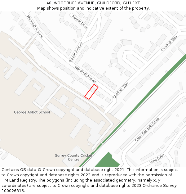 40, WOODRUFF AVENUE, GUILDFORD, GU1 1XT: Location map and indicative extent of plot